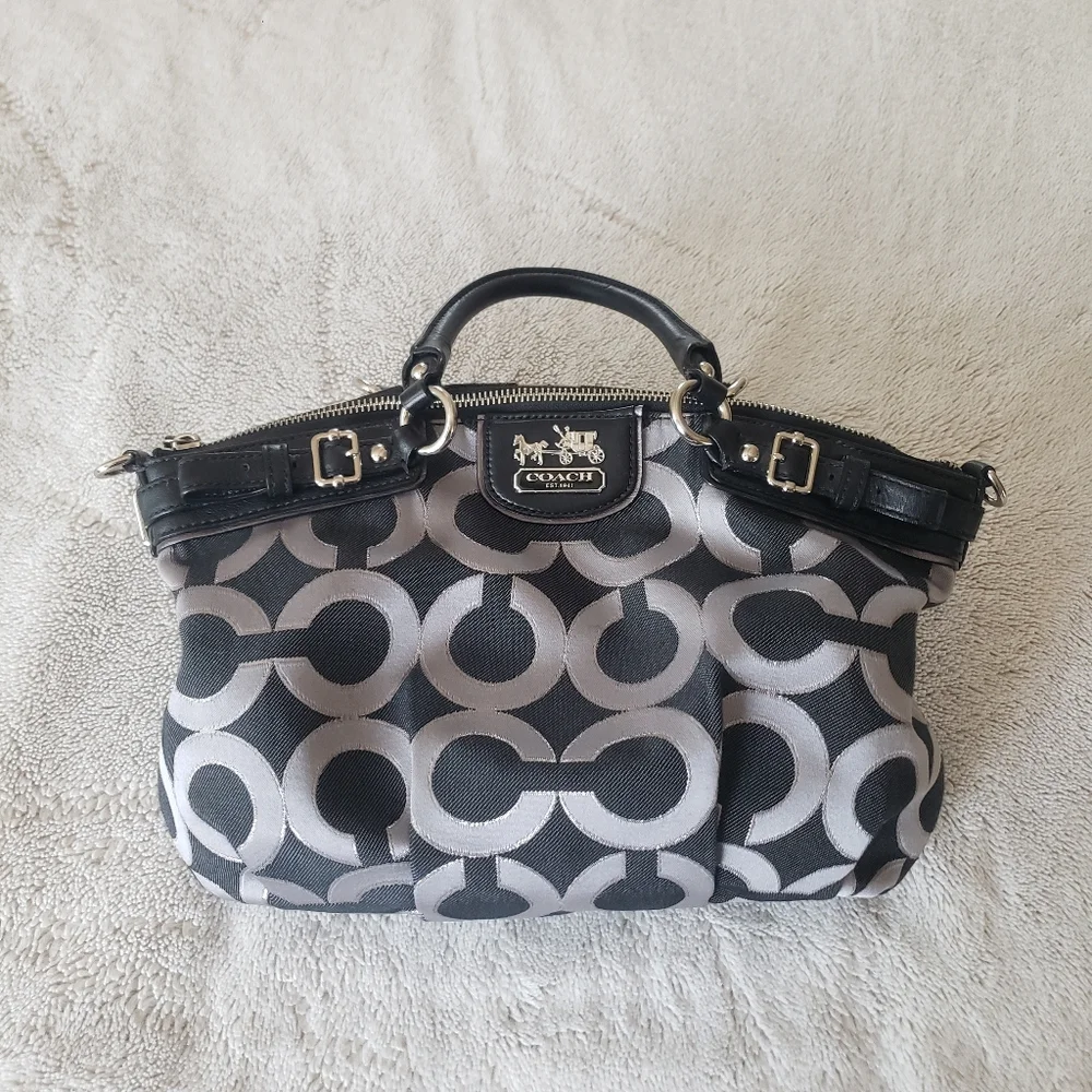Coach Black and Gray Signature Handbag - Picture 3 of 13